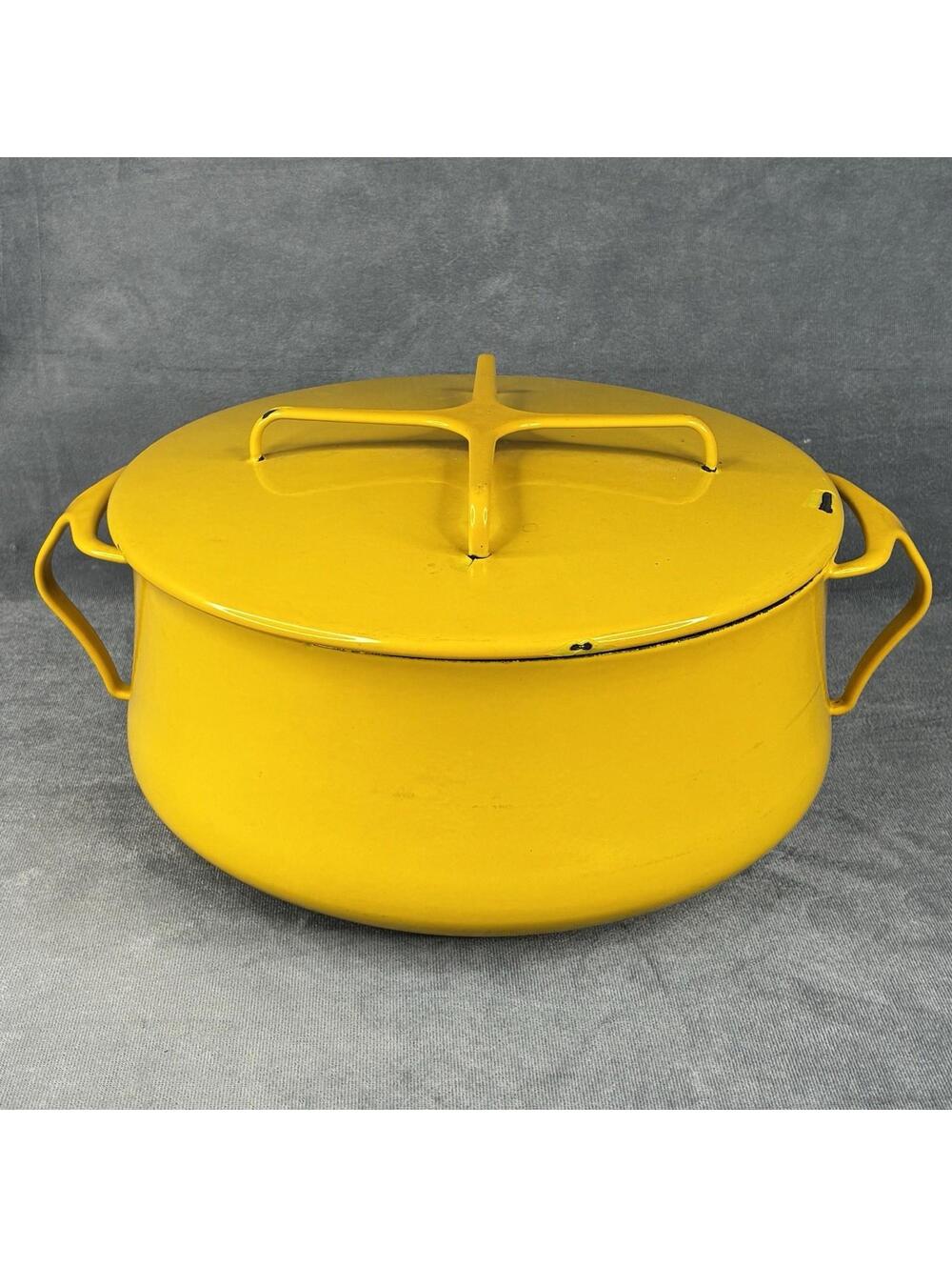 Vintage Dansk Kobenstyle Yellow Enamel Dutch Oven France IHQ Lid 10.5”